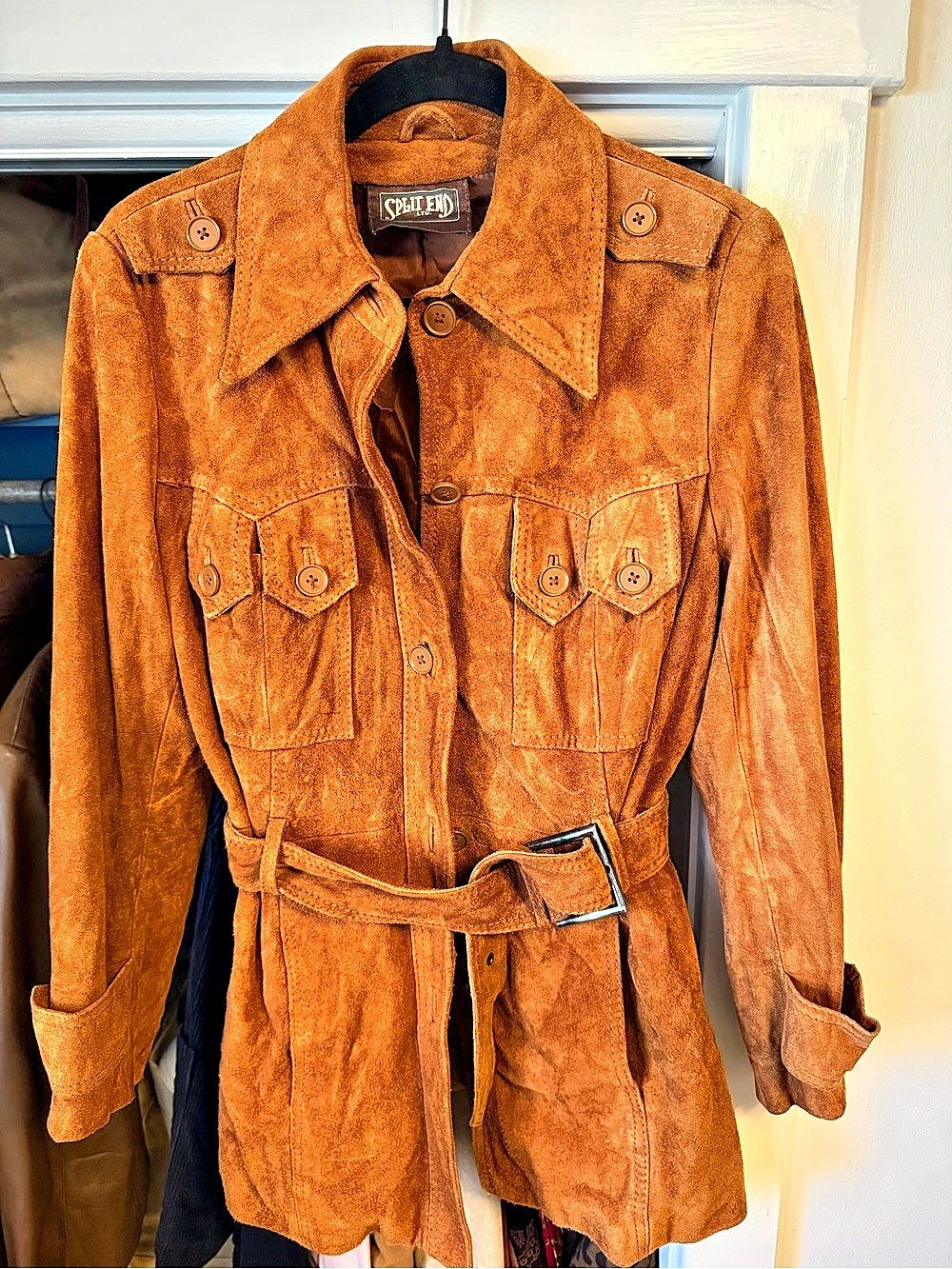 Vintage Brown Suede Belted Jacket